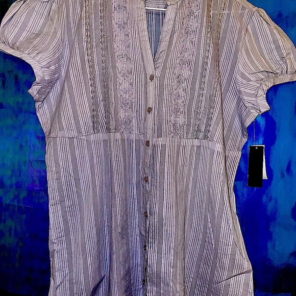 Lightweight lacy spring pastel button up short sleeve blouses - Picture 6 of 7